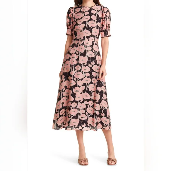 Ted Baker Astrydd Puff Sleeve Midi Dress - Picture 1 of 6